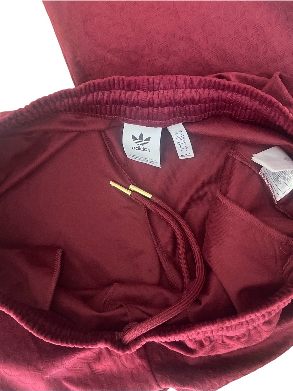 Adidas Originals Velour Track Pants Burgundy Gold IX6735 Mens L Monogram - Picture 5 of 11